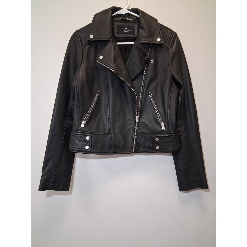 Andrew marc new York womens small 100% leather jacket black motorcycle biker